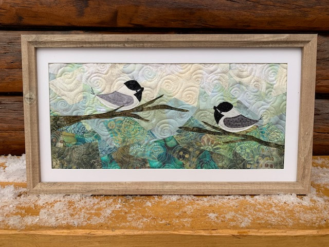 Framed Collage Quilt chickadees