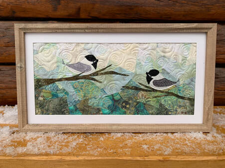 chickadee framed collage quilt