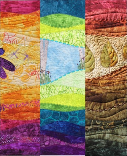 Wall hanging quilts showing decorative stiching
