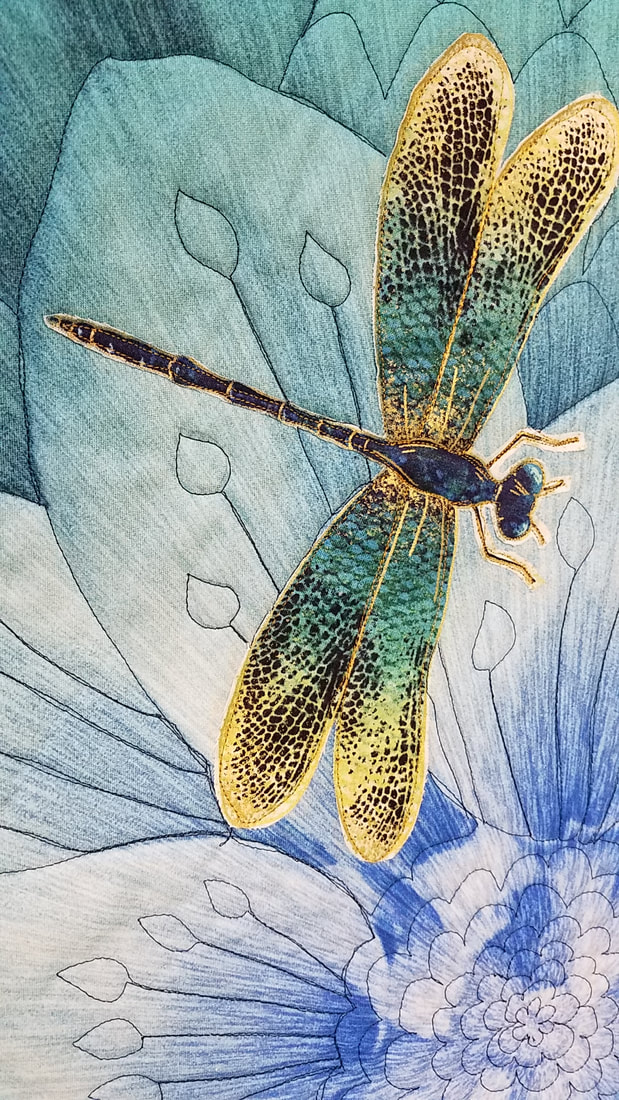 Dragonfly with free motion stitching