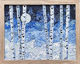 Winter birch collage art quilt