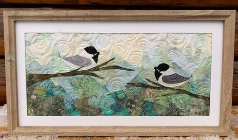 chickadee framed collage quilt