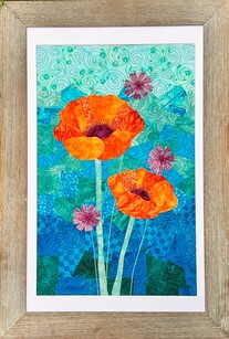 Poppy patch collage art quilt
